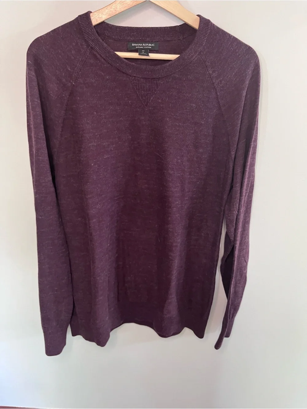 Banana Republic Mens Organic Cotton Crewneck Sweater Burgundy Heather Large Tall